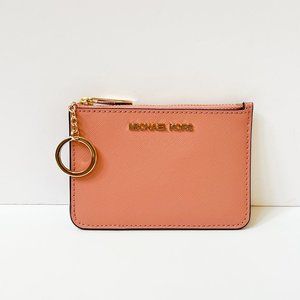 Michael Kors Jet Set Travel SM Coin Pouch With ID Key Holder Wallet Sunset Rose